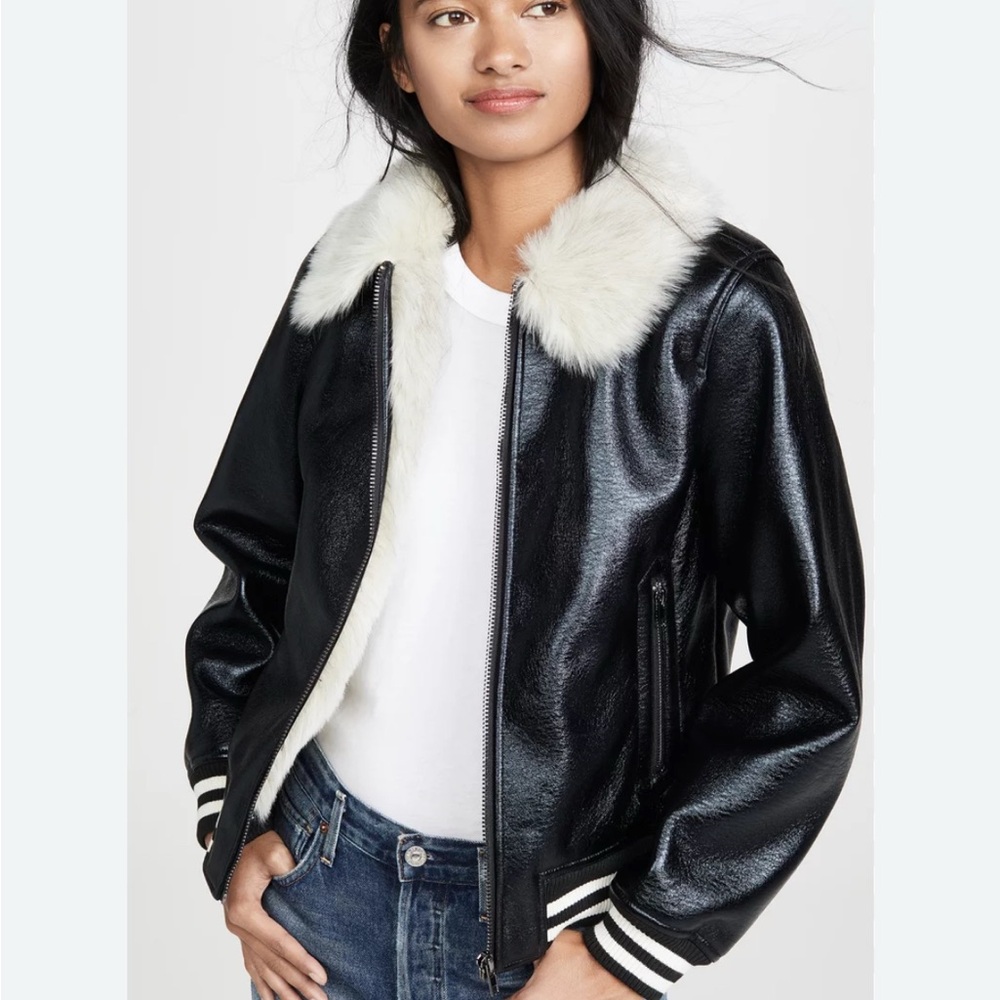 MOTHER Faux Fur & Vegan Leather Moto Jacket